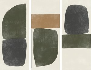 Earthen Echoes In Triptych: A Monumental Study Of Serene Organic Forms — Laurent Fabre, Neo-abstract Art