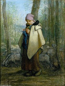 The Knitting Shepherdess — Jean-françois Millet, Impressionism