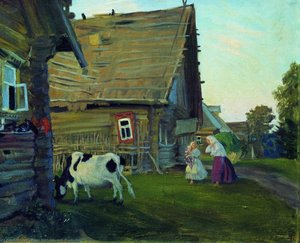 The Hut. Kostroma Province — Boris Mikhailovich Kustodiev, Russian Landscape Painting