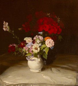 'Die blauen Schmetterlinge' (Stillleben mit Geranien und anderen Blumen)