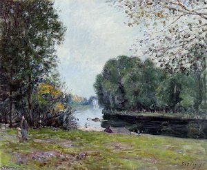 A Bend In The Loing, Sunlight — Alfred Sisley
