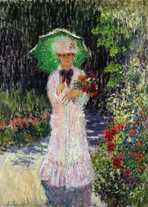 Camille Con Parasol Verde — Claude Monet, Impressionist Painting