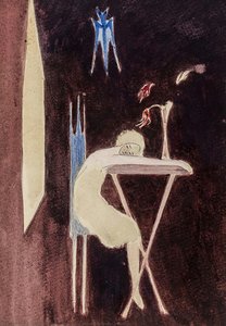 [Woman recline on a table]
