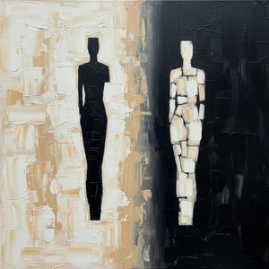 Dualistic Echoes Of Shadow And Light In A Monochromatic Fragmented Study — Laurent Fabre, Neo-abstract Art (modern Abstract Compositions)