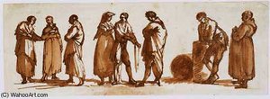 A Group Of Figures, Which One Leaning On A Column — Victor Jean Nicolle