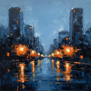 Monolithic Midnight: A Symmetrical Study Of Amber Glow And Urban Shadows — Christian Noiret, Contemporary Abstract
