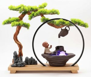 Zen Waterfall Fountain With Led Light – Hand-painted Resin Sculpture