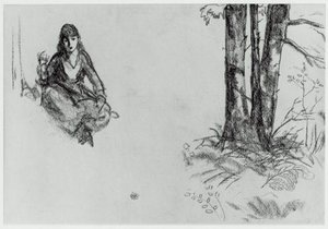 Landscape Study Of Seated Girl And Trees — Robert Henri