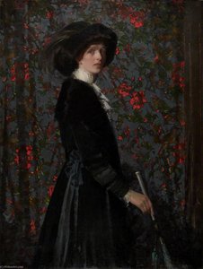Lady In Black, With A Floral Background (the Artist's Wife) — John Macdonald Aiken