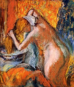 After The Bath, Woman Drying Her Hair — Edgar Degas, Impressionism