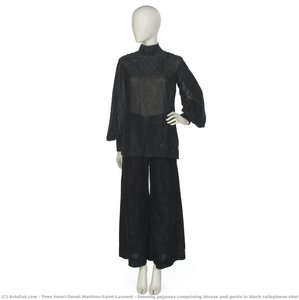 Evening Pajamas Comprising Blouse And Pants In Black Cellophane-shot Chiffon Cut Velvet — Yves Saint Laurent, Contemporary Realism