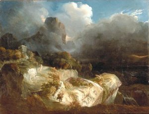 PAYSAGE ROMANTIQUE AVEC UN PERSONNAGE