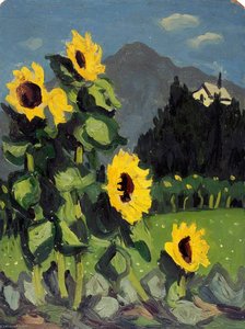Sunflowers With Mountains Beyond — John Kyffin Williams