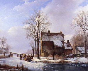 Scaters Near Farmers Dwelling Sun — Andreas Schelfhout