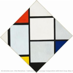Tablaú No. Iv; Composición Lozenge Con Rojo, Gris, Azul, Amarillo Y Negro — Piet Mondrian
