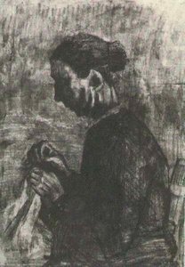 Sien, Sewing, Half-figure — Vincent Willem Van Gogh, Post-impressionism