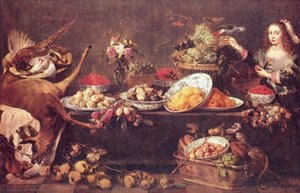 Large Still Life With A Lady And Parrot — Frans Snyders