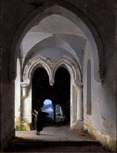 Personnage lisant dans une ruine gothique