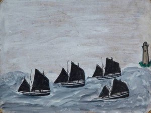 Four Boats By A Lighthouse — Alfred Wallis