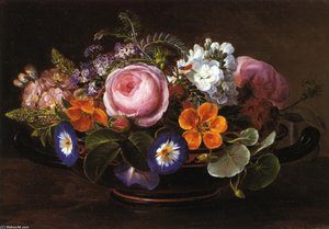 Still Life With Pink Peonies And Morning Glories — Johan Laurentz Jensen