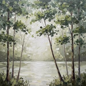 Ethereal Silence In The Mist: A Singular Study Of Luminous Verdant Shadows — David Moreau, Contemporary Abstract