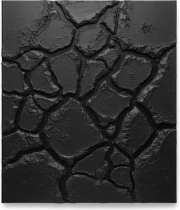 Monolithische Fragmente Alten Basalts In Einem Düsteren Kohle-relief — David Moreau, Gips- & Texturkunst