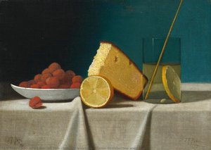 Still Life With Cake, Lemon, Strawberries, And Glass — John Frederick Peto, Trompe-l'oeil