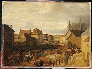 Marché aux chevaux dans un bourg normand