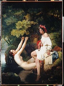 DEUX JEUNES FILLES SE BAIGNENT DANS LE LAC DE NEMI