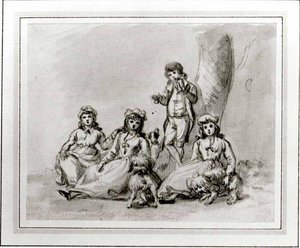 A Group Of Four Children, With Dogs — Paul Sandby