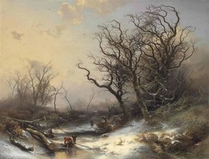 Wood Gatherers In A Snowy Landscape — Pieter Lodewijk Francisco Kluyver