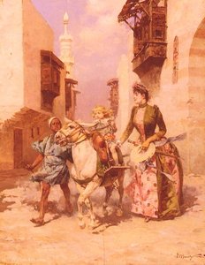An Exotic Pony Ride — Ludovico Marchetti, Orientalist Painting