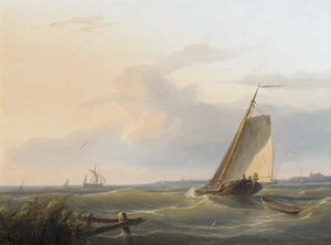 Sailing Vessels In An Estuary — Nicolaas Riegen