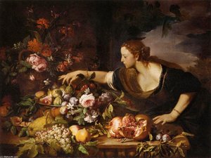 Woman Grasping Fruit — Abraham Brueghel, Baroque