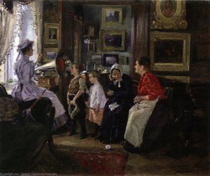They listen the gramophone