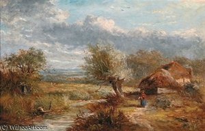 Summer Landscape With Farm Cottages By A Stream — Abraham Hulk Senior