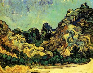 Montañas De Saint-rémy Con Cabaña Oscura — Vincent Willem Van Gogh, Post-impressionism