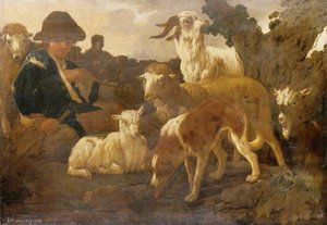 Goatherd And Goats — Philipp Peter Roos
