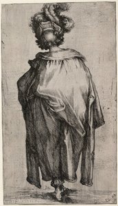 Melchior, Seen From Behind, Wearing A Mantle Trimmed With Fur And A Hat Adorned With Feathers — Jacques Bellange