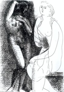 Mujer Desnuda Delante De Una Estatua — Pablo Picasso, Cubist Expressionism