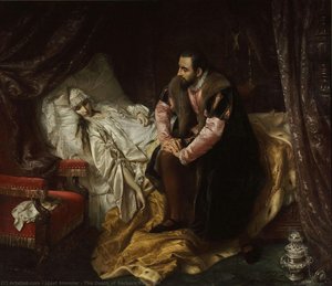 The Death Of Barbara Radziwiłł — Józef Simmler, Romantic Historical Painting