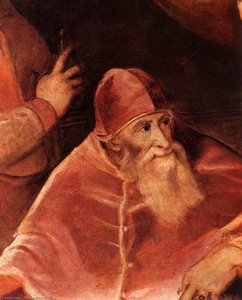 Pope Paul Iii With His Grandsons Alessandro And Ottavio Farnese (detail) — Titian, Renaissance Mannerism