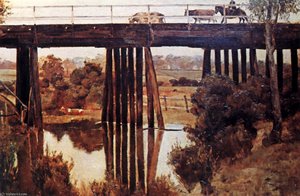 Winter Morning After Rain, The Old Bridge, Gardiner's Creek — Thomas William Roberts
