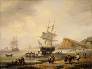 Fishing Scene, Teignmouth Beach And The Ness, Devon — Thomas Luny, Impressionism