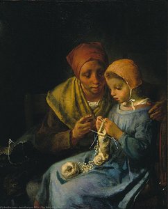 The Knitting Lesson — Žan Fransoa Mile, Contemporary Realism