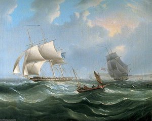 Stormy Sea Scene With Sailing Ships