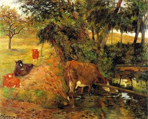 Cows Near Dieppe (also Known As Landscape With Cows In An Orchard) — Eugène Henri Paul Gauguin, Post-impressionism