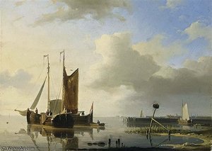 Ships At Anchor In A Calm — Abraham Hulk Senior