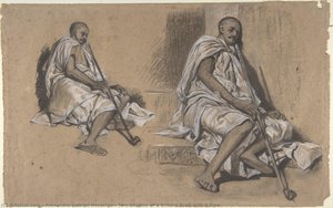 Two Studies Of A Seated Arab With A Pipe — Alexandre Gabriel Decamps, Orientalist Painting