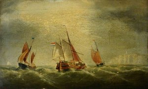 Dutch Herring Buss And Hull Fishing Smacks Off Flamborough, East Riding Of Yorkshire — William Daniel Penny